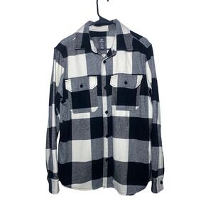 H&M Men's Regular Fit Plaid Flannel Shirt Black White Size M Casual Long Sleeve